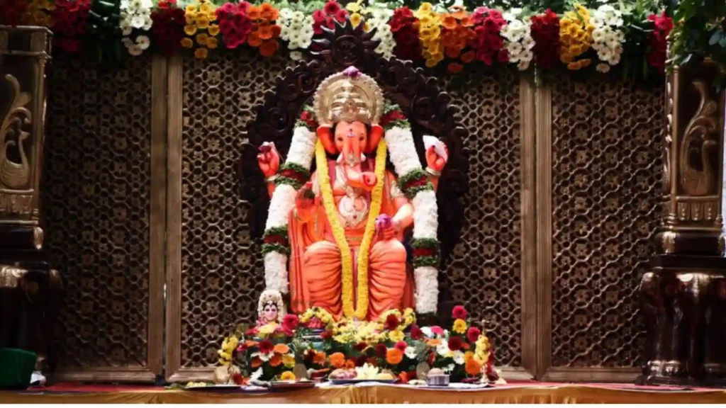 Lord Ganesha idol decorated for Puja