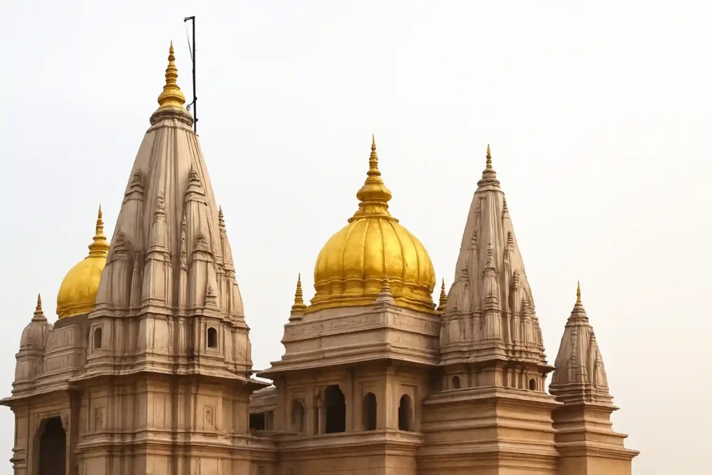 Kashi Vishwanath Temple in Varanasi with golden dome and shikharas